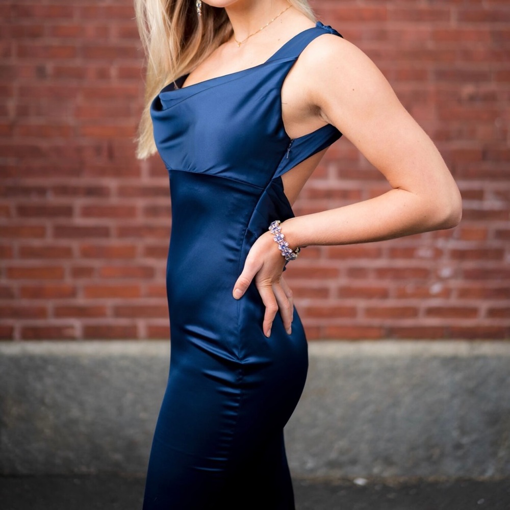 Navy Blue, Open Back Prom Dress